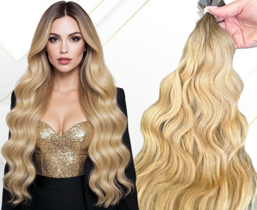 Slawische Keratin-Haarverlängerungen Ombre #4/ #9.0