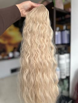 Cola de Pelo Rizada Rubio con Mechas