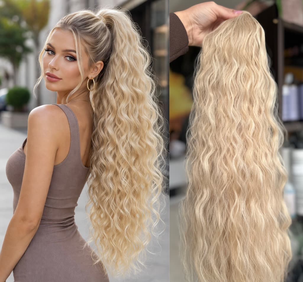 Cola de Pelo Rizada Rubio con Mechas