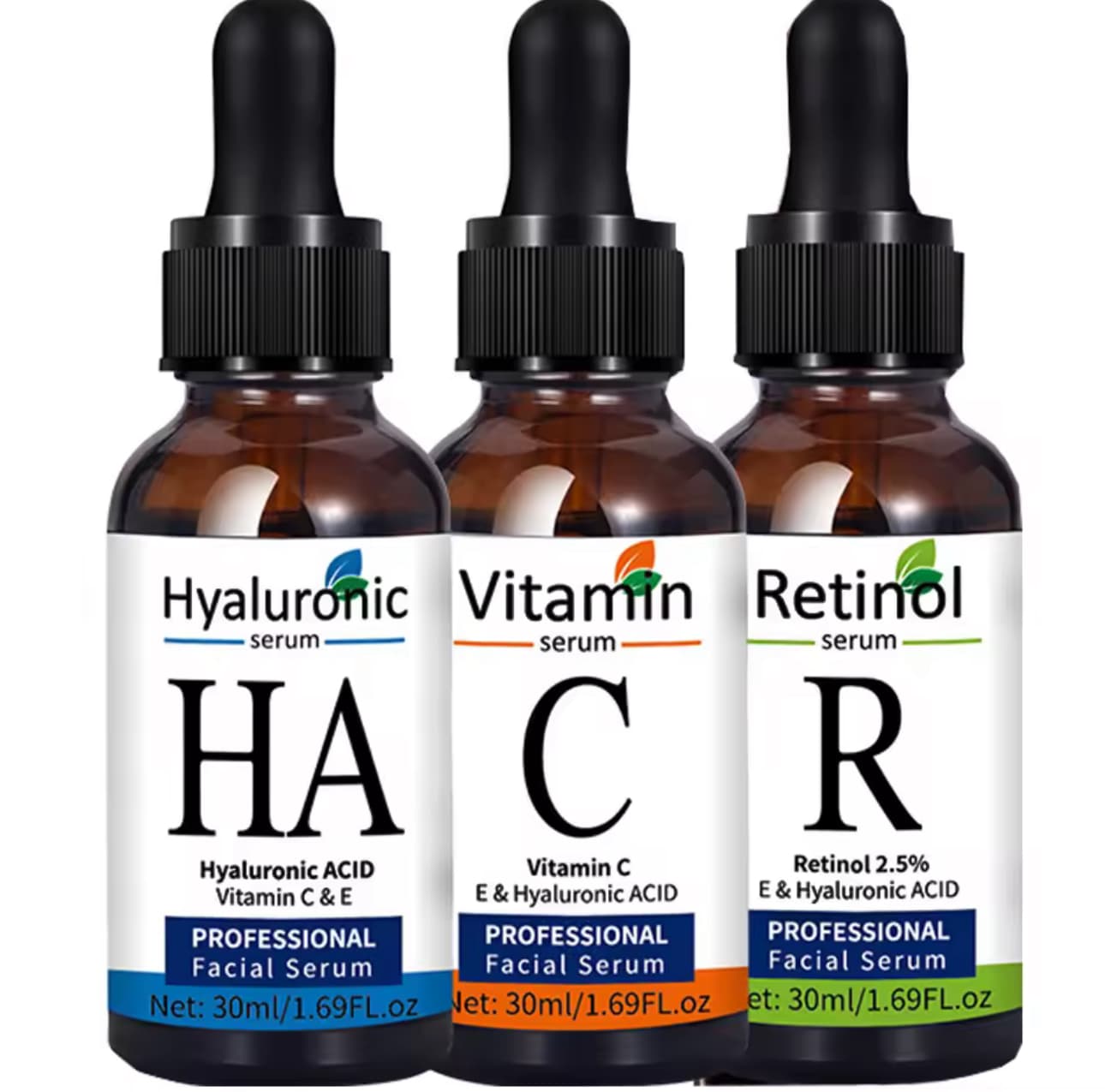Set Seruri Profesionale pentru Îngrijirea Tenului – Hyaluronic, Vitamina C, Retinol