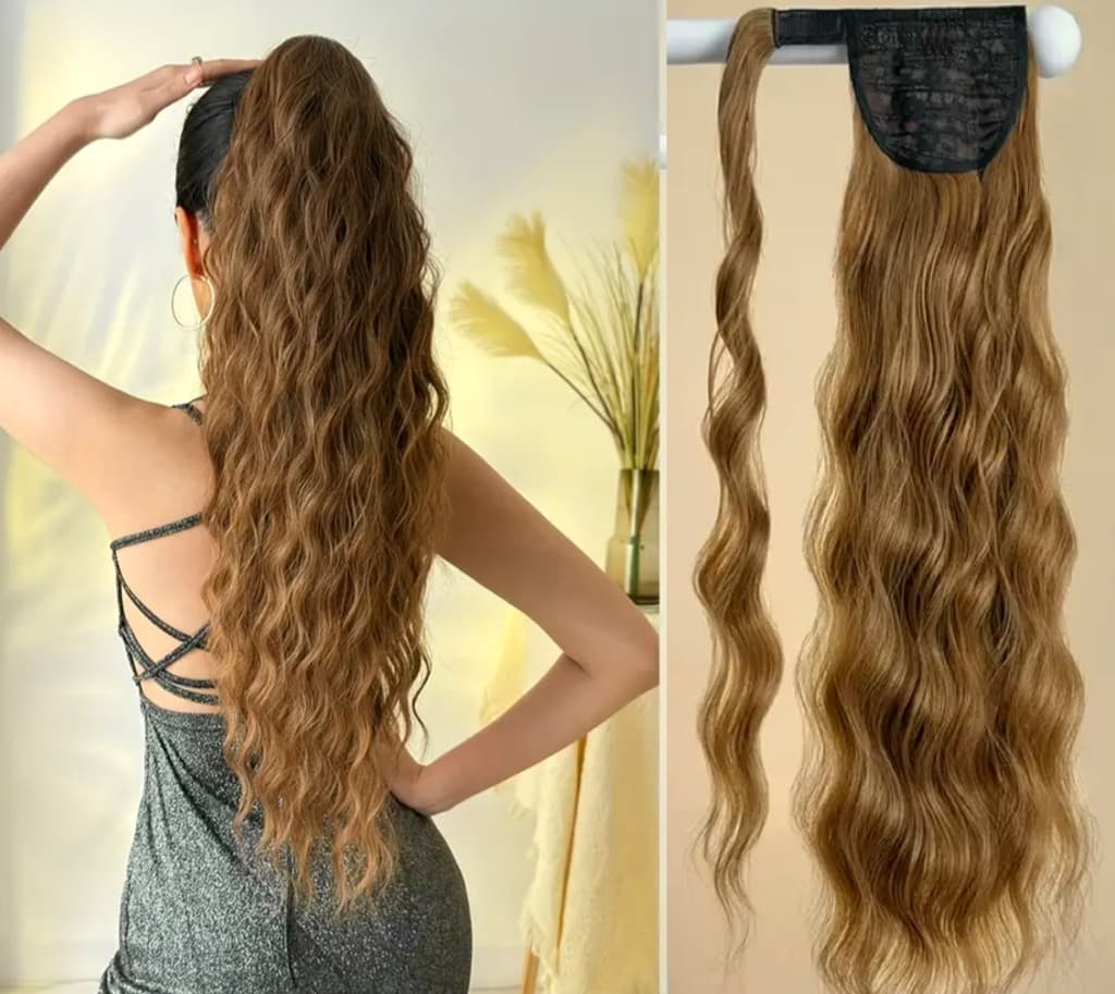 Gekräuselte Pferdeschwanz-Haarnadel in Satin-Karamell mit Klettverschluss
