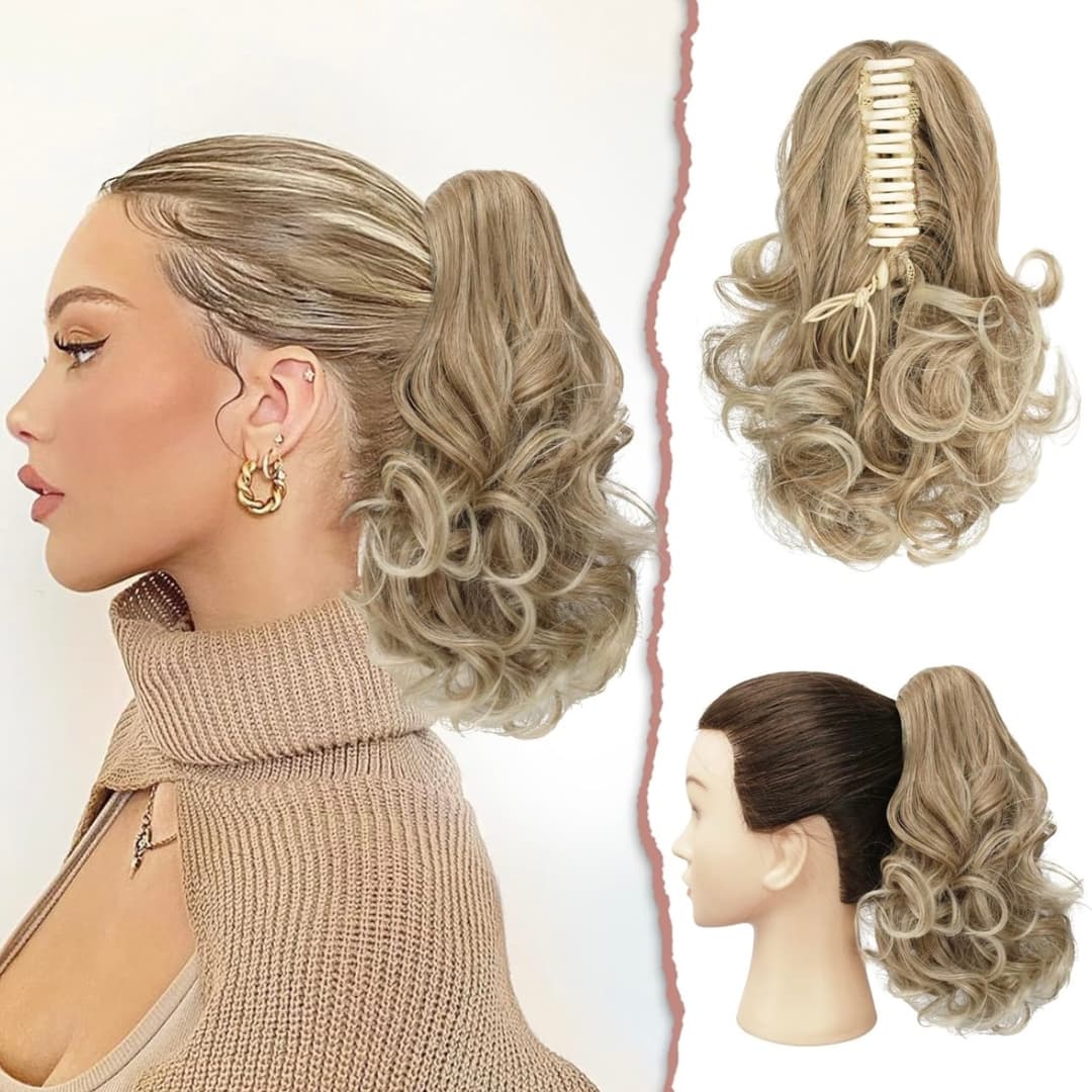 Cozi de Volum Ondulate Blond Bej Inchis