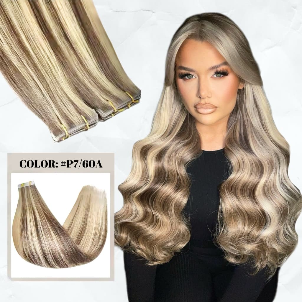 Invisible Tape Satin Hair Extensions Geschwungen #7/#60