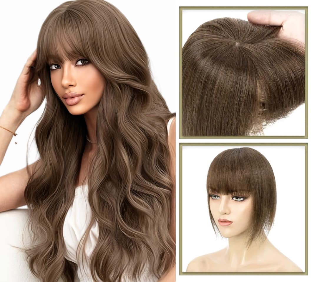 Frange avec calotte en cheveux naturels satinés