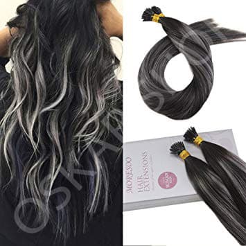 Luxe Keratin Haarverlängerungen Balayage #1B Grey