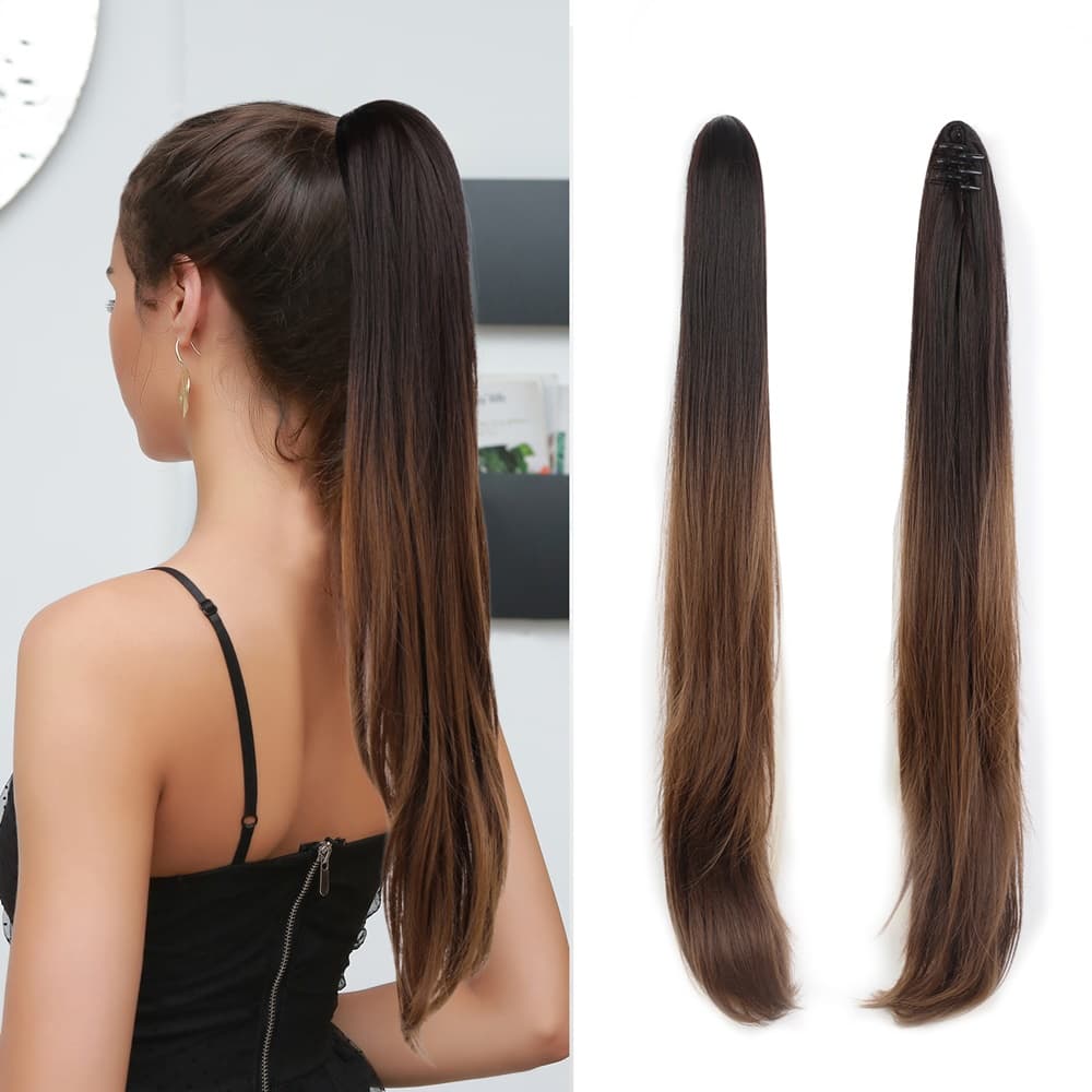 Kucyk z klipsem Ombre Ciemny Brąz/Blond Aluna, 70 cm
