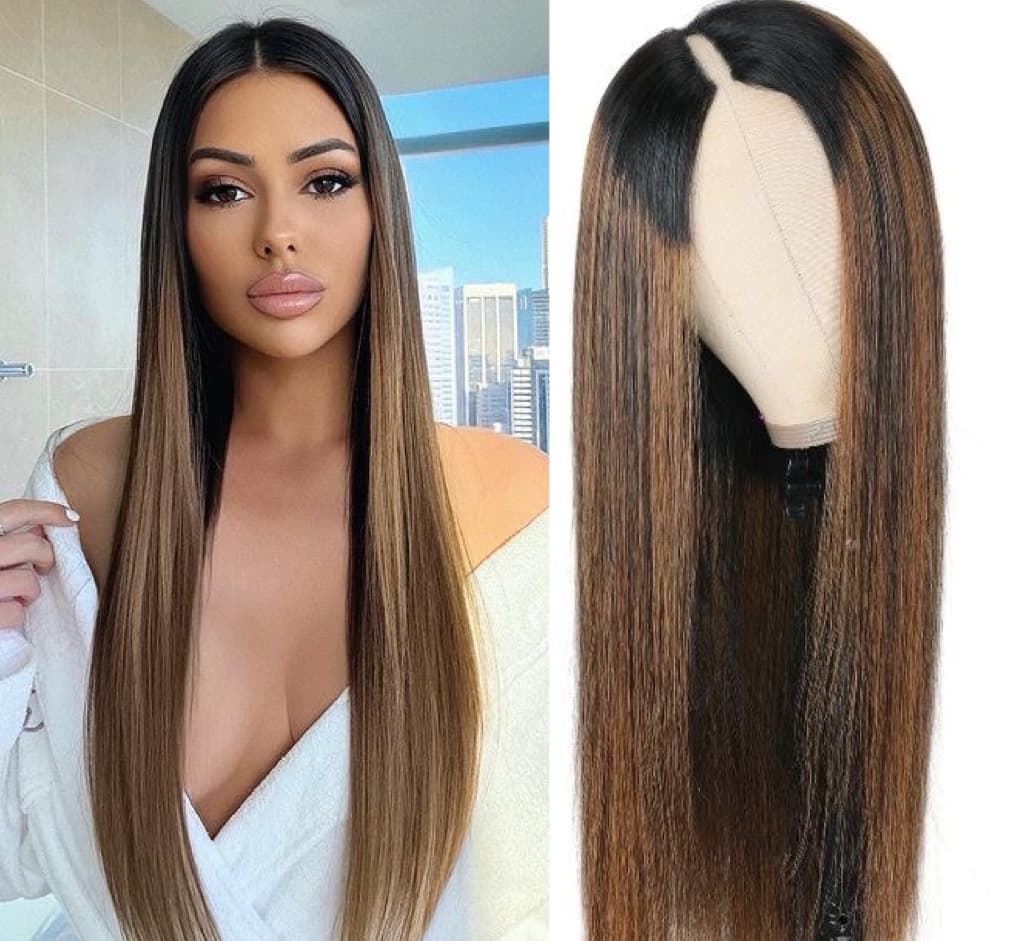 Semiparrucca Capelli Naturali U Part Facile Ombre Dritti