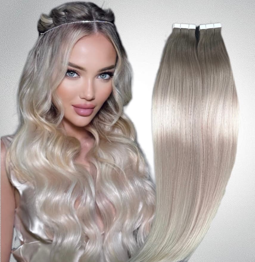 Extensii Tape In White Platinum Ombre #19/Silver