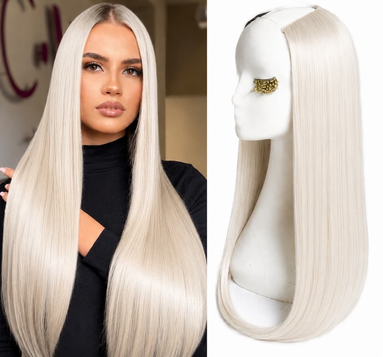 Halbperücke Echthaar U-Teil Blond Hell Glatt Halbperücke Echthaar U-Teil Blond Hell Glatt